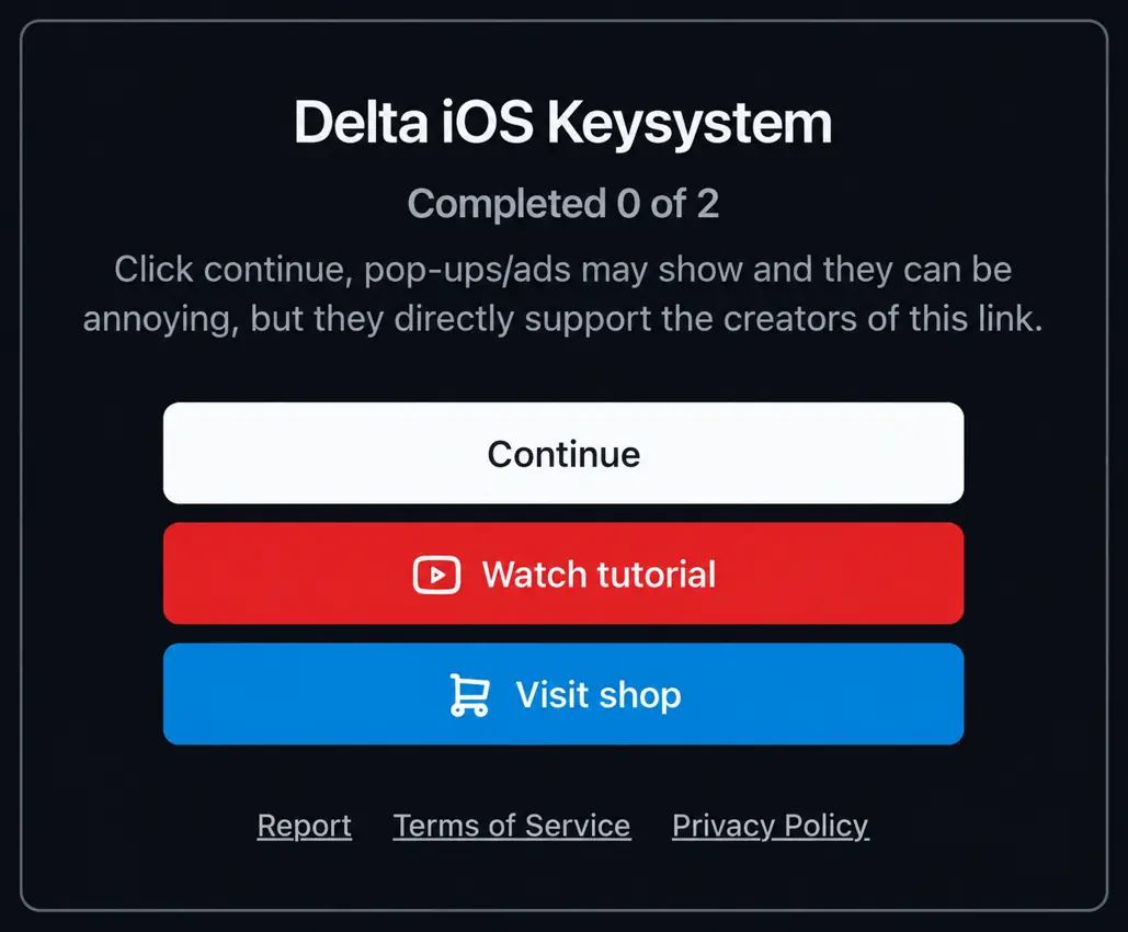 Delta iOS key verification page showing Continue and the recorded progress state