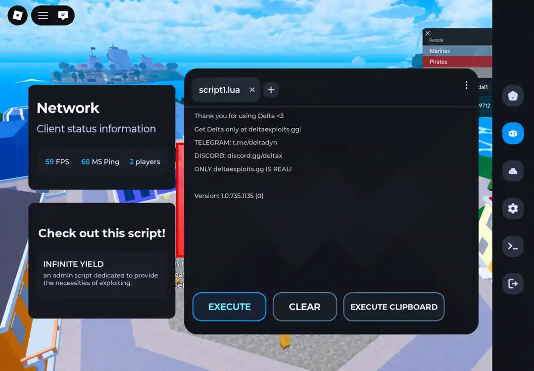 Delta script editor with script tab and execution controls